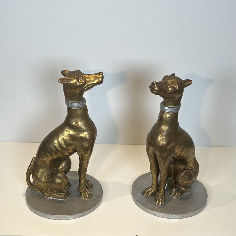 Paire Lévriers Bois Doré | Sculpture Italienne Milieu XXe Siècle