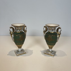 Pair Empire Style Porcelain Vases | Swan & Fasces Decor