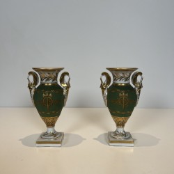 Pair Empire Style Porcelain Vases | Swan & Fasces Decor