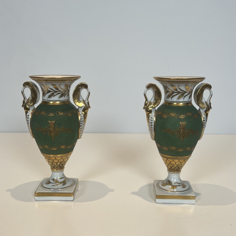 Paire Vases Porcelaine Style Empire | Décor Faisceau de Licteur