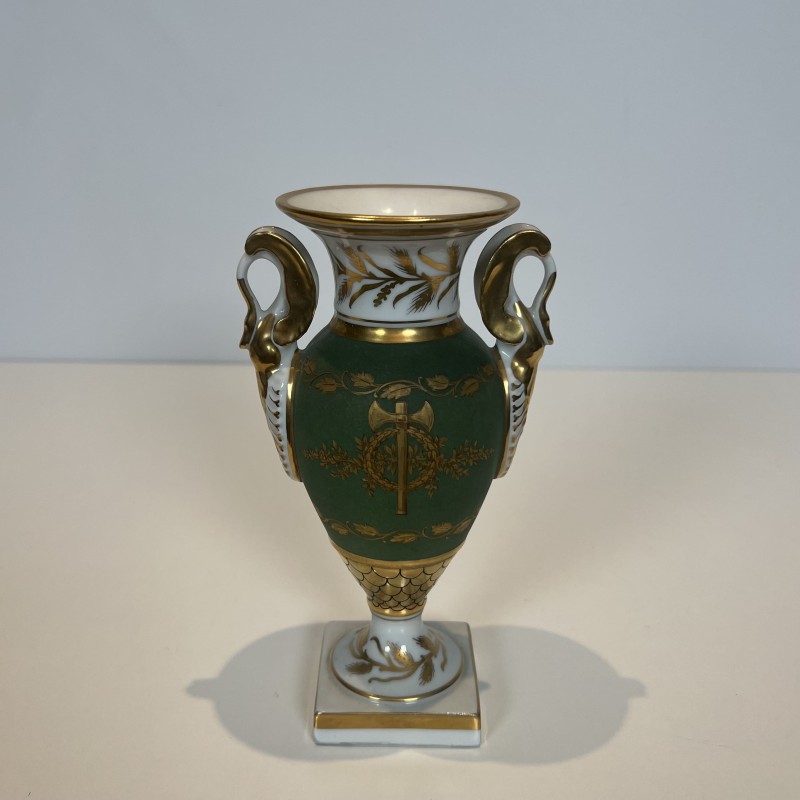 Paire Vases Porcelaine Style Empire | Décor Faisceau de Licteur