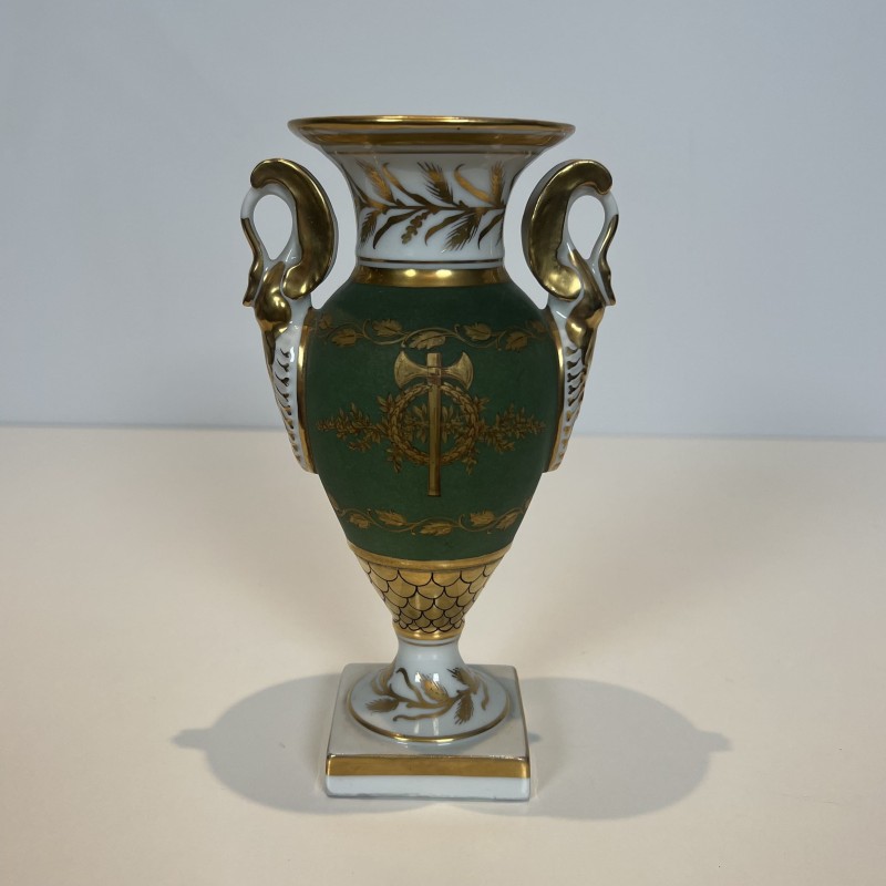 Paire Vases Porcelaine Style Empire | Décor Faisceau de Licteur