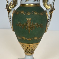 Paire Vases Porcelaine Style Empire | Décor Faisceau de Licteur