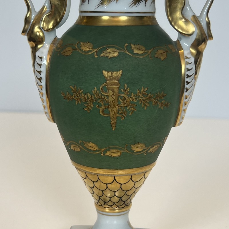 Pair Empire Style Porcelain Vases | Swan & Fasces Decor