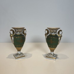 Pair Empire Style Porcelain Vases | Swan & Fasces Decor