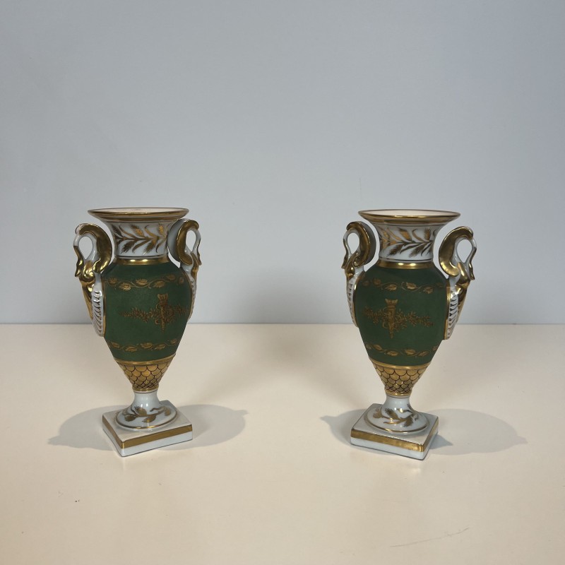 Pair Empire Style Porcelain Vases | Swan & Fasces Decor