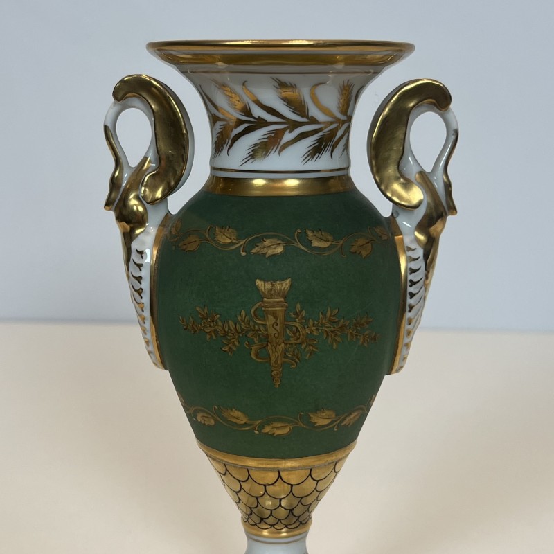 Pair Empire Style Porcelain Vases | Swan & Fasces Decor