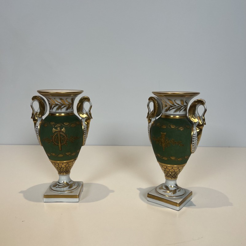 Pair Empire Style Porcelain Vases | Swan & Fasces Decor