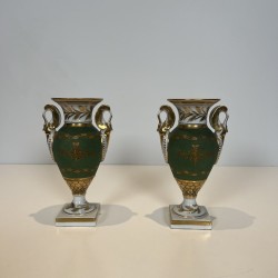 Paire Vases Porcelaine Style Empire | Décor Faisceau de Licteur