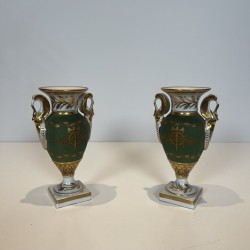Pair Empire Style Porcelain Vases | Swan & Fasces Decor