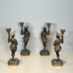 Suite de Quatre Sculptures Porte-Torchères "Moretti" Polychromes, Style Vénitien, 1950s