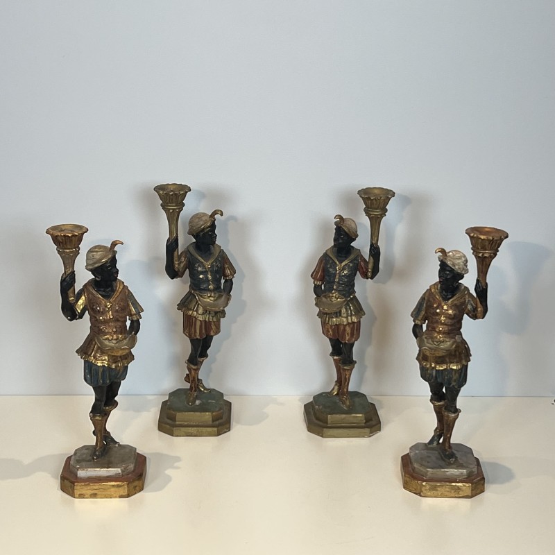 Set of 4 Venetian Blackamoor Torchieres | Mid-20th Century Antiques
