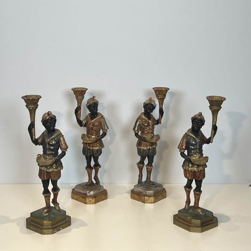 Set of 4 Venetian Blackamoor Torchieres | Mid-20th Century Antiques