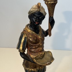 Suite de Quatre Sculptures Porte-Torchères "Moretti" Polychromes, Style Vénitien, 1950s