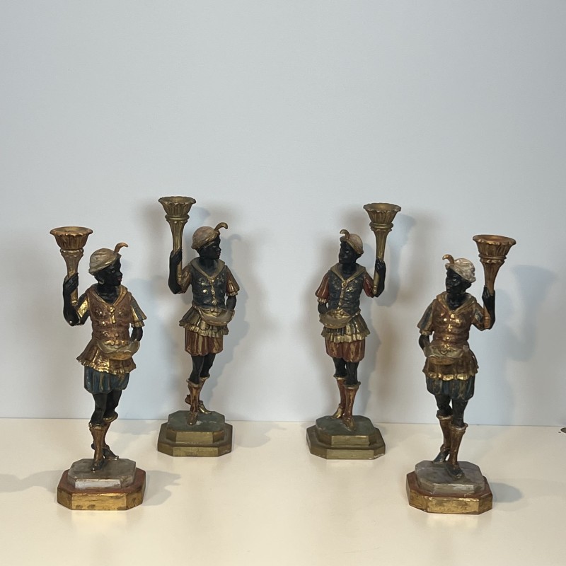 Set of 4 Venetian Blackamoor Torchieres | Mid-20th Century Antiques