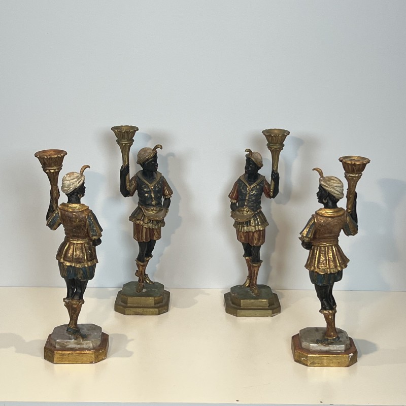Set of 4 Venetian Blackamoor Torchieres | Mid-20th Century Antiques