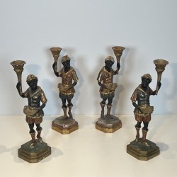 Suite de Quatre Sculptures Porte-Torchères "Moretti" Polychromes, Style Vénitien, 1950s