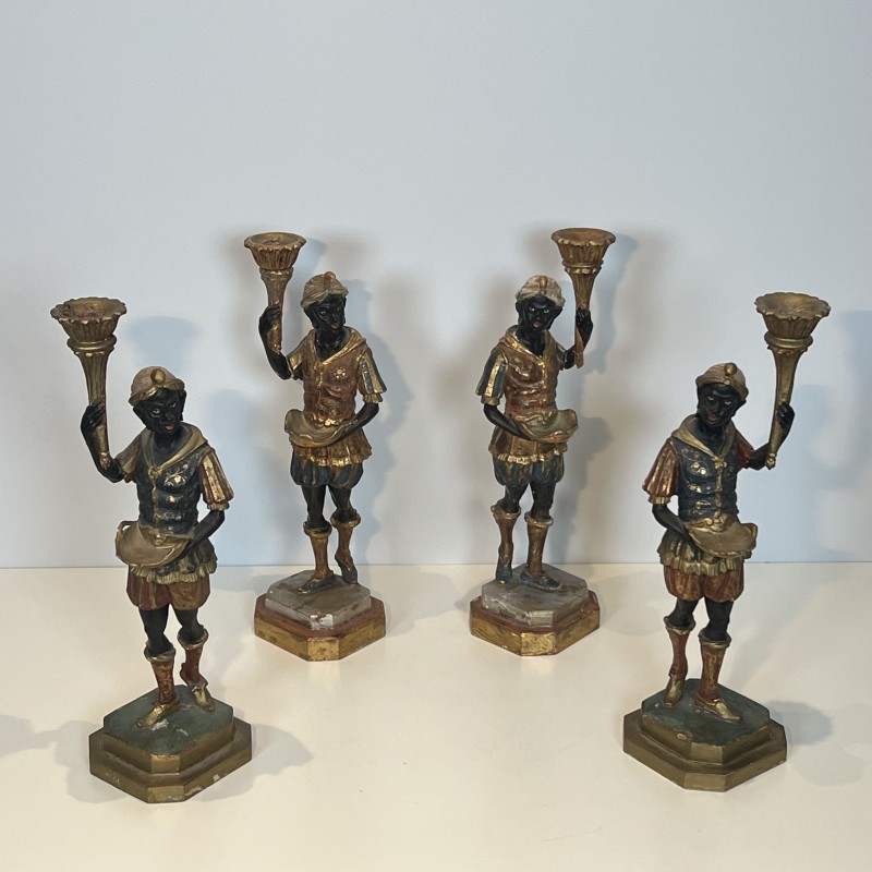 Set of 4 Venetian Blackamoor Torchieres | Mid-20th Century Antiques