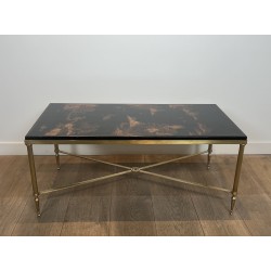 Brass & Chinoiserie Lacquer Coffee Table | Maison Jansen 1940s