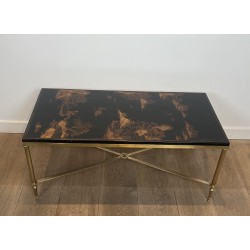 Brass & Chinoiserie Lacquer Coffee Table | Maison Jansen 1940s