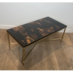 Brass & Chinoiserie Lacquer Coffee Table | Maison Jansen 1940s