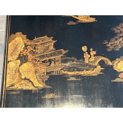 Brass & Chinoiserie Lacquer Coffee Table | Maison Jansen 1940s