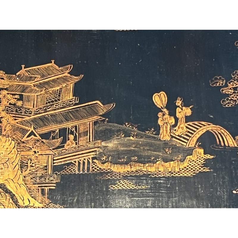 Brass & Chinoiserie Lacquer Coffee Table | Maison Jansen 1940s