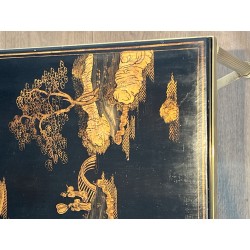 Brass & Chinoiserie Lacquer Coffee Table | Maison Jansen 1940s