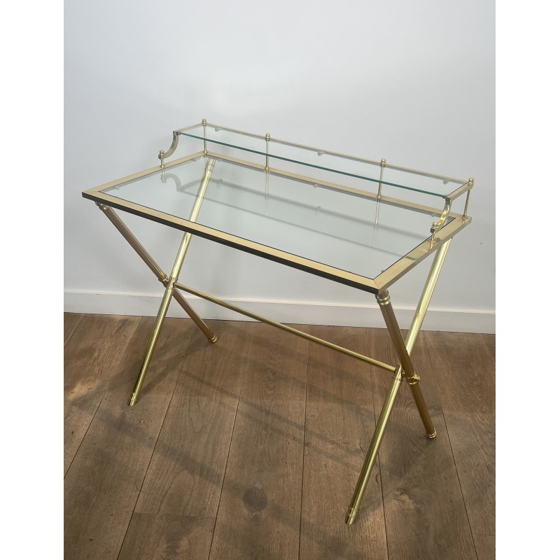 Brass & Glass Gradin Desk | Maison Jansen Style 1960s