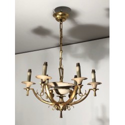 Lacquered Metal and Brass Chandelier. Circa 1940