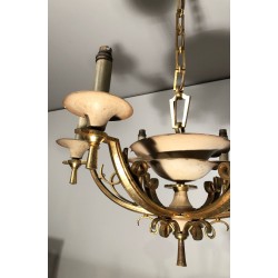 Lacquered Metal and Brass Chandelier. Circa 1940