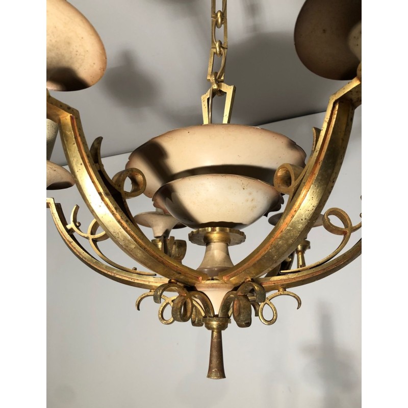 Lacquered Metal and Brass Chandelier. Circa 1940