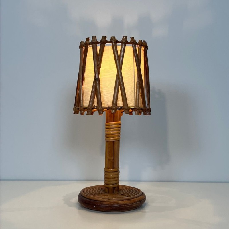 Rattan Table Lamp by Louis Sognot