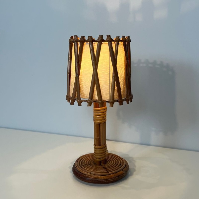 Lampe de Table en Rotin de Louis Sognot