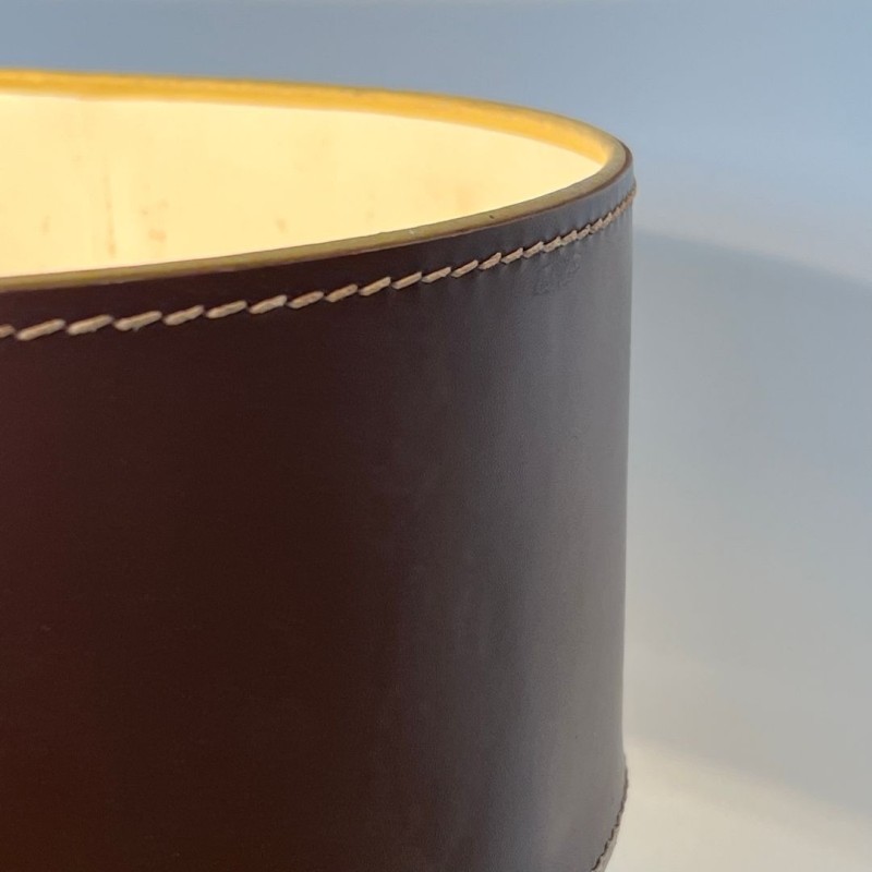 Lampe de Bureau en Cuir Marron et Laiton dans le Goût de Jacques Adnet