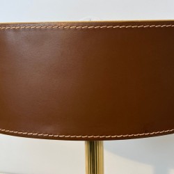 Brown Leather and Brass Desk Lamp in the Style of Jacques Adnet