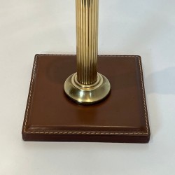 Lampe de Bureau en Cuir Marron et Laiton dans le Goût de Jacques Adnet