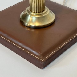 Brown Leather and Brass Desk Lamp in the Style of Jacques Adnet