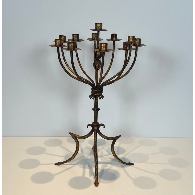 Eleven-Light Gilt Iron Candlestick, French Work, circa 1940