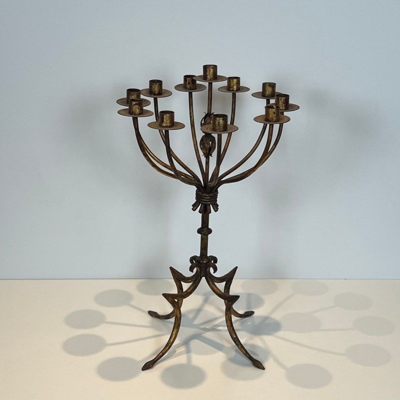 Eleven-Light Gilt Iron Candlestick, French Work, circa 1940