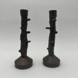 Paire de bougeoir en bronze imitation bois vers 1970