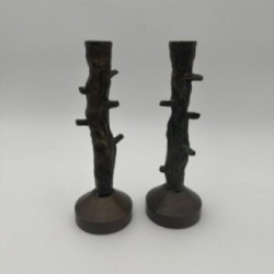 Paire de bougeoir en bronze imitation bois vers 1970