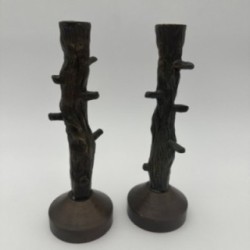 Paire de bougeoir en bronze imitation bois vers 1970