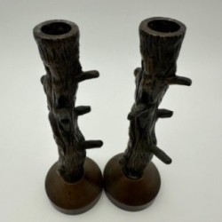 Paire de bougeoir en bronze imitation bois vers 1970