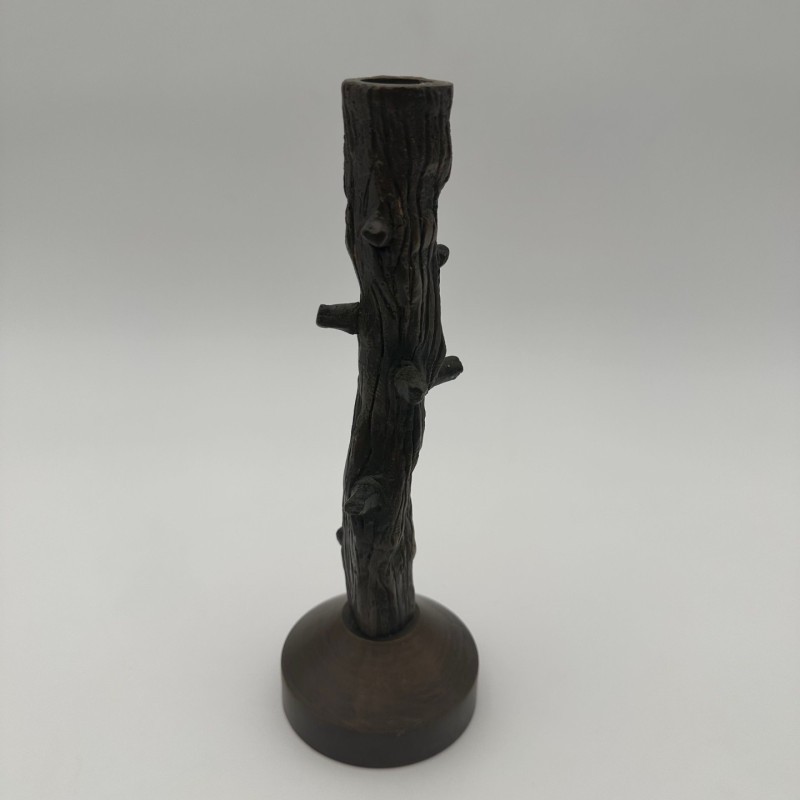 Paire de bougeoir en bronze imitation bois vers 1970