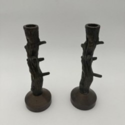 Paire de bougeoir en bronze imitation bois vers 1970