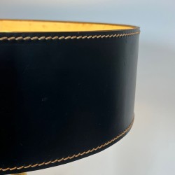 Black Leather and Brass Desk Lamp in the Style of Jacques Adnet