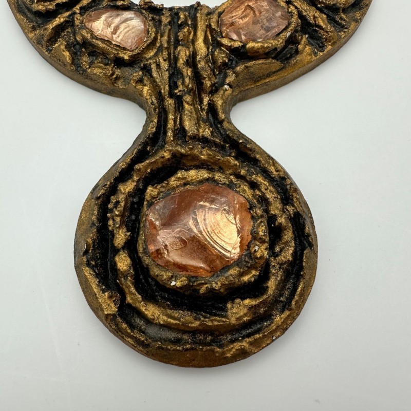 Miroir à main en métal doré, dans le goût de Line Vautrin – Travail italien vers 1970