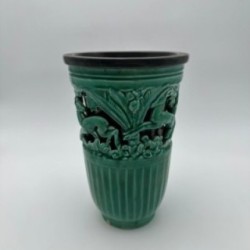 Vase en céramique verte à décor de biches – Signé de sainte radegonde,vers 1970