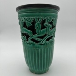Vase en céramique verte à décor de biches – Signé de sainte radegonde,vers 1970